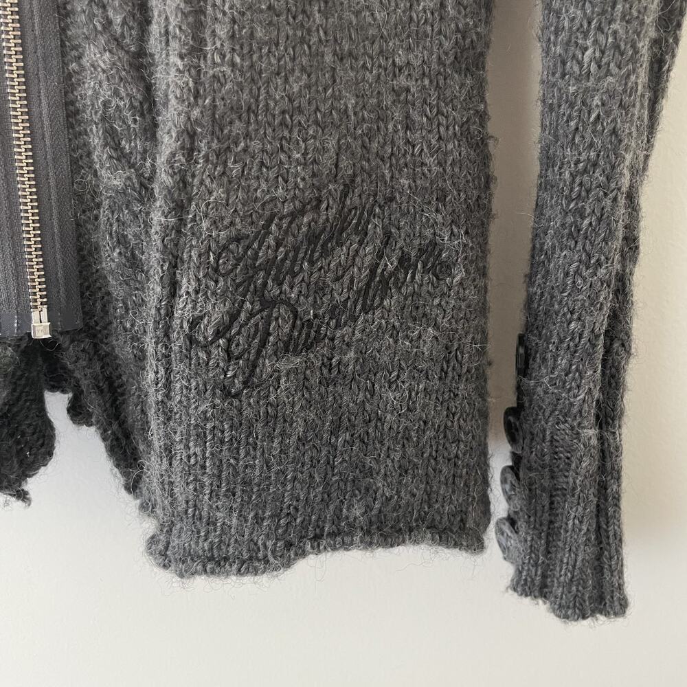 Harley Davidson Wool Moto Cardigan Gray Zip‎ Up Cable Knit Grunge Y2K Sweater S - Picture 8 of 10